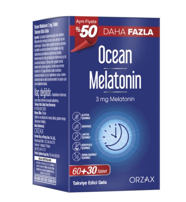 Ocean Melatonin 3 mg (60+30 Tablets) by Orzax 
50% More Free